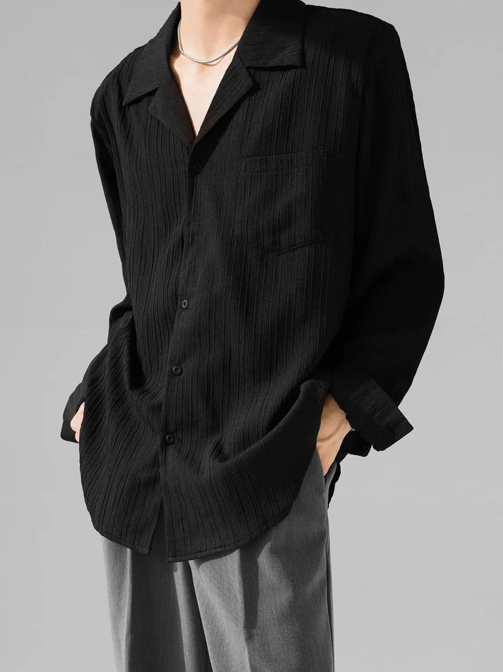 Black Stripe Texture Full Sleeve Men Shirt