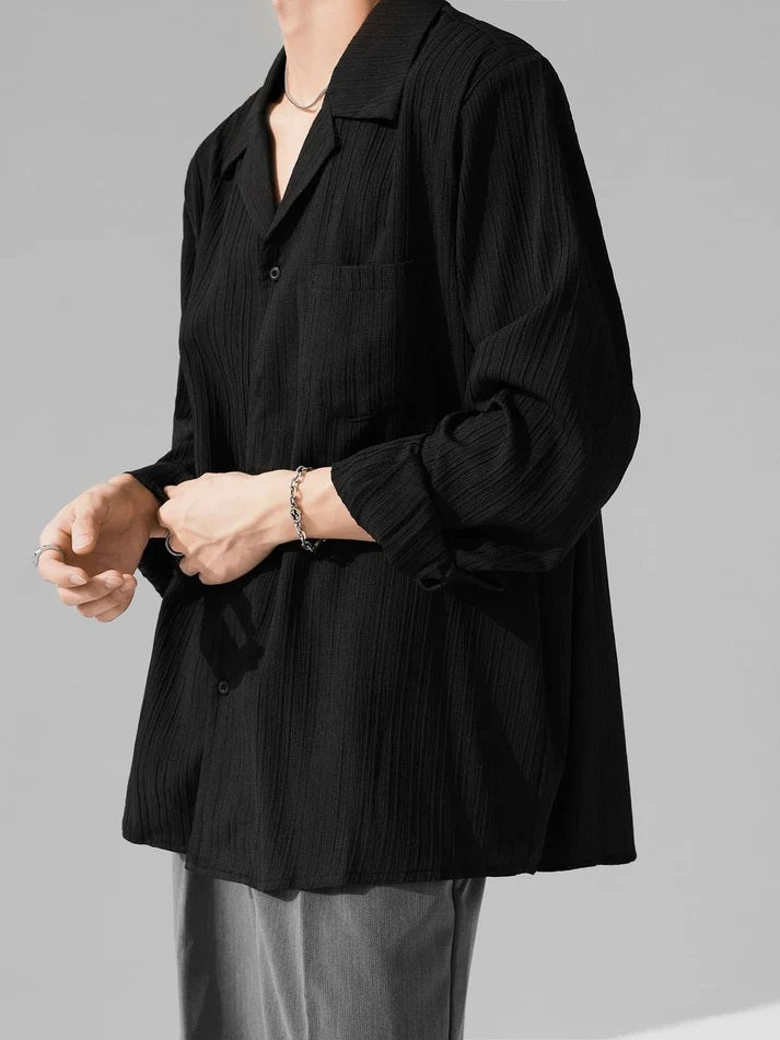 Black Stripe Texture Full Sleeve Men Shirt