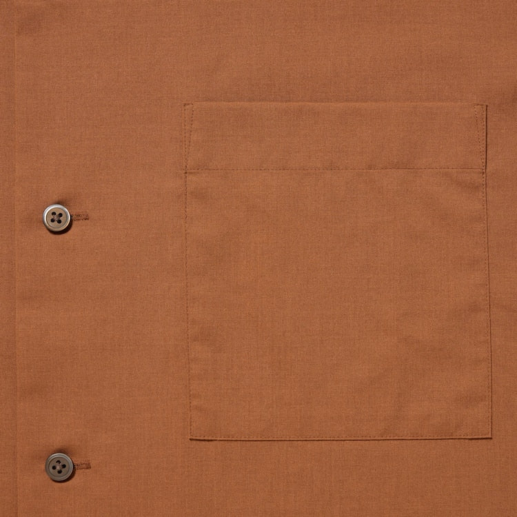 BROWN COTTON BLEND SHORT SLEEVED SHIRT (OPEN COLLAR)