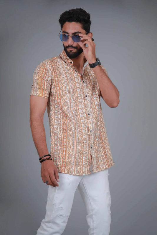 Classy Yellow Color Ethnic Printed Men Shirt