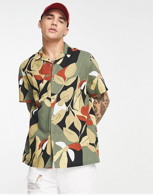 ABSTRACT LEAF PRINT SHIRT -MEN