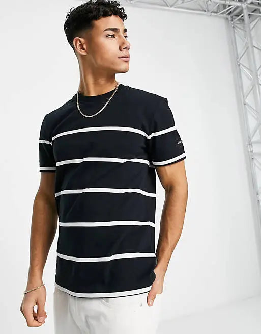 Black Striped Half Sleeve T-Shirt For Men