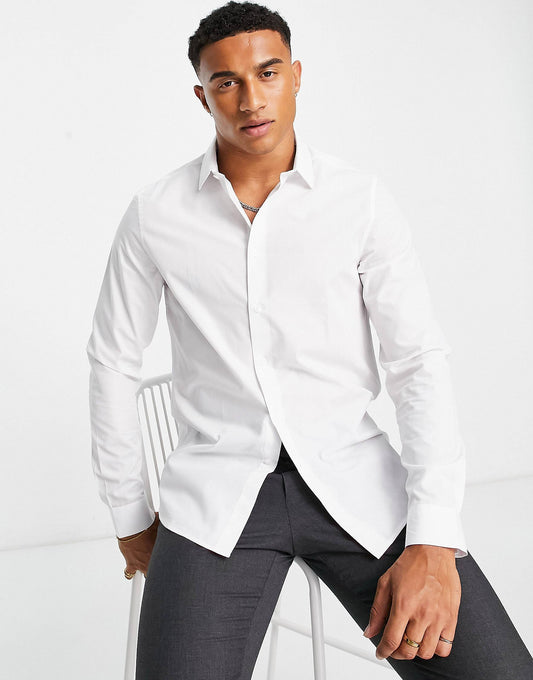 WHITE PLAIN FULL SLEEVE SHIRT - MEN