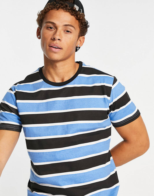 BLUE & BLACK STRIPED T-SHIRT - MEN