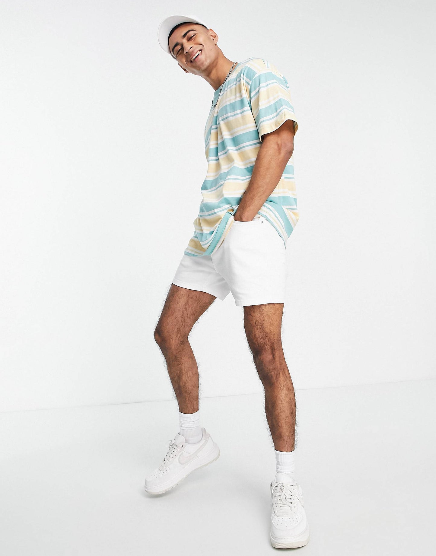 YELLOW & MINT STRIPTED T-SHIRT -MEN