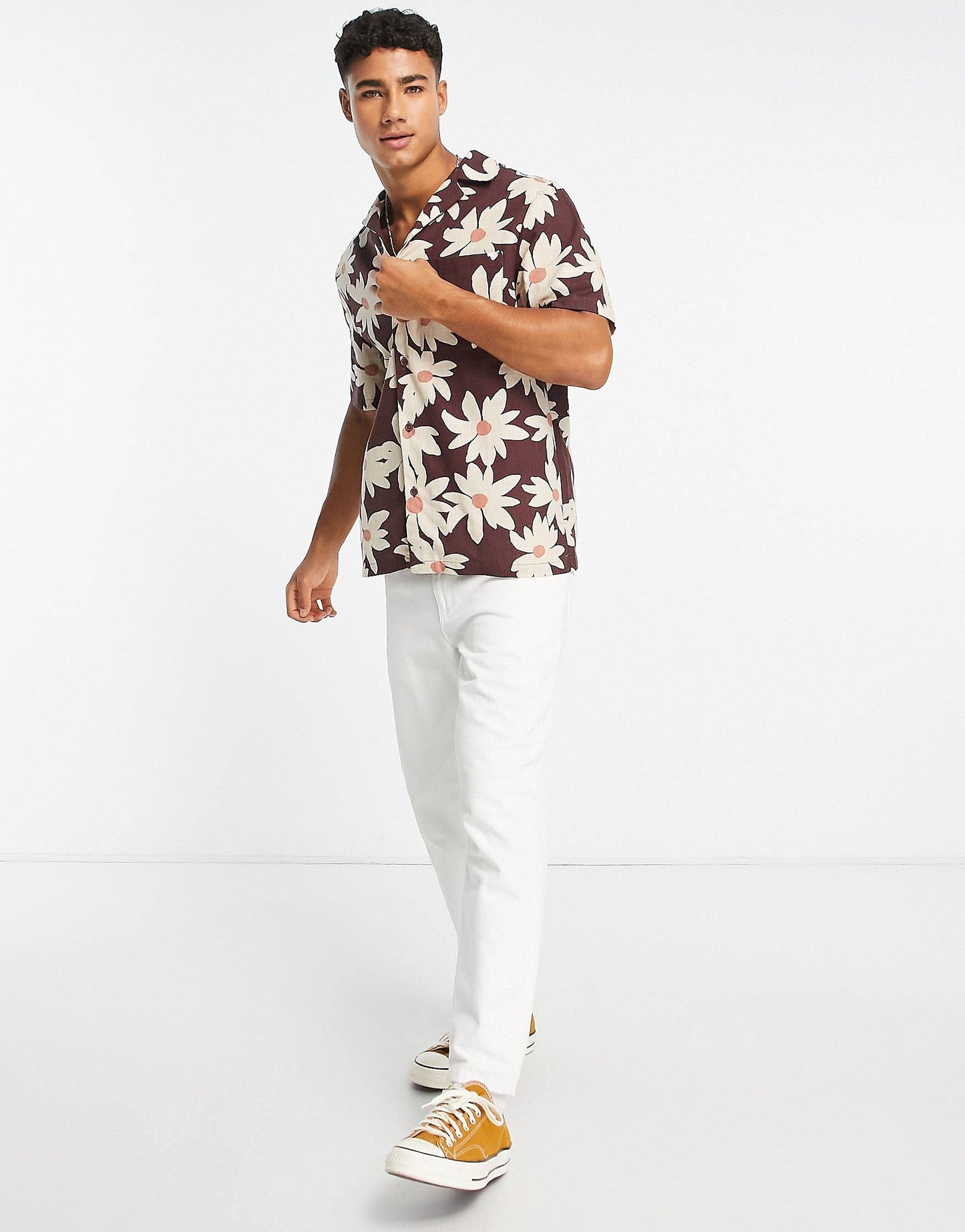 Brown Flower Pattern Shirt for Men