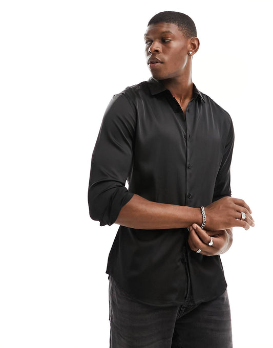 BLACK PLAIN FULL SLEEVE SHIRT - MEN