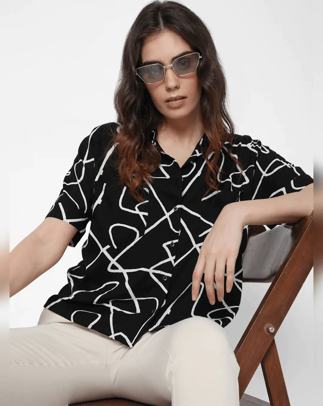 Black Lining Pattern Printed Shirt