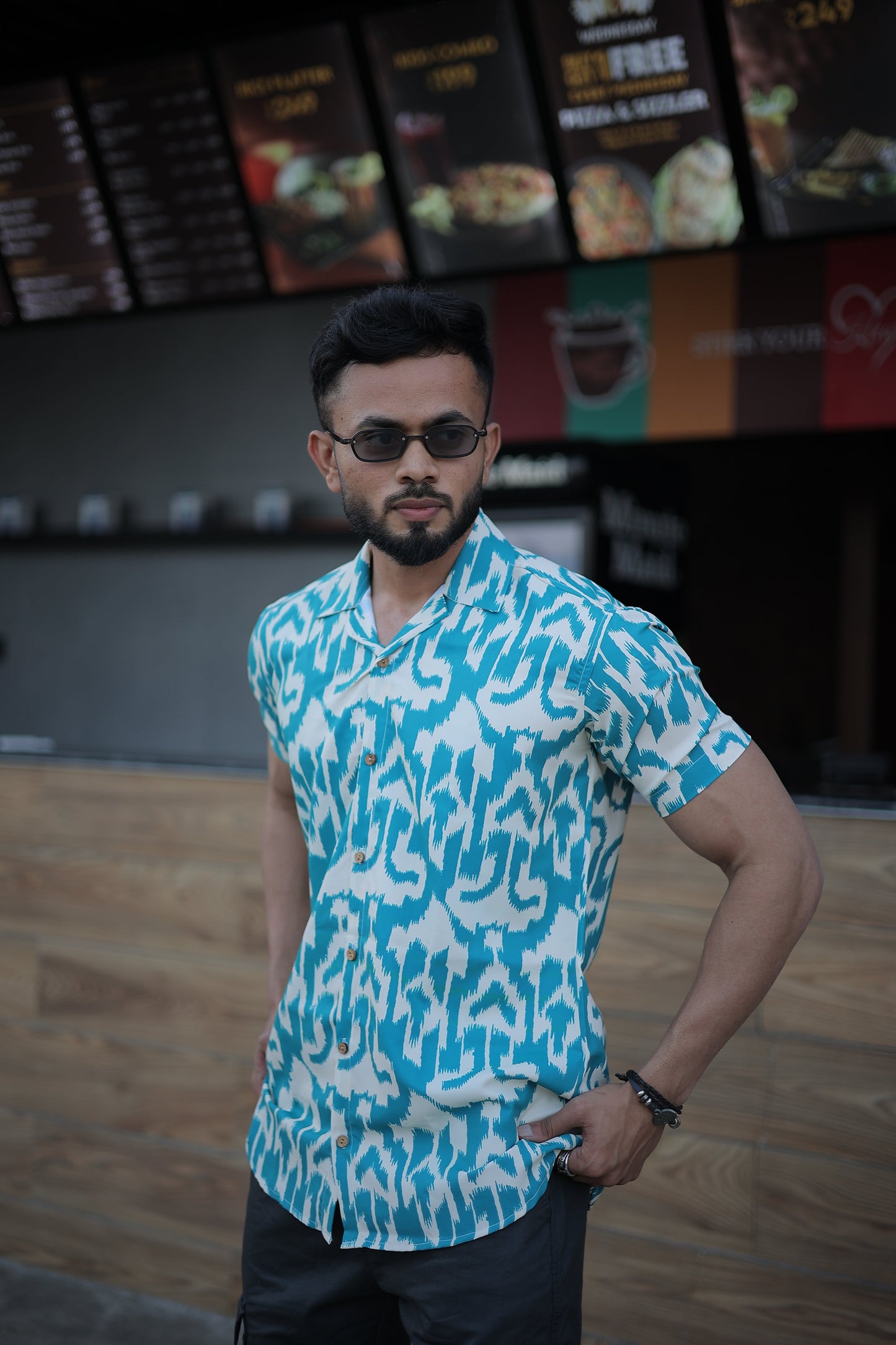 Blue Ethnic Pattern Printed Casual Shirt