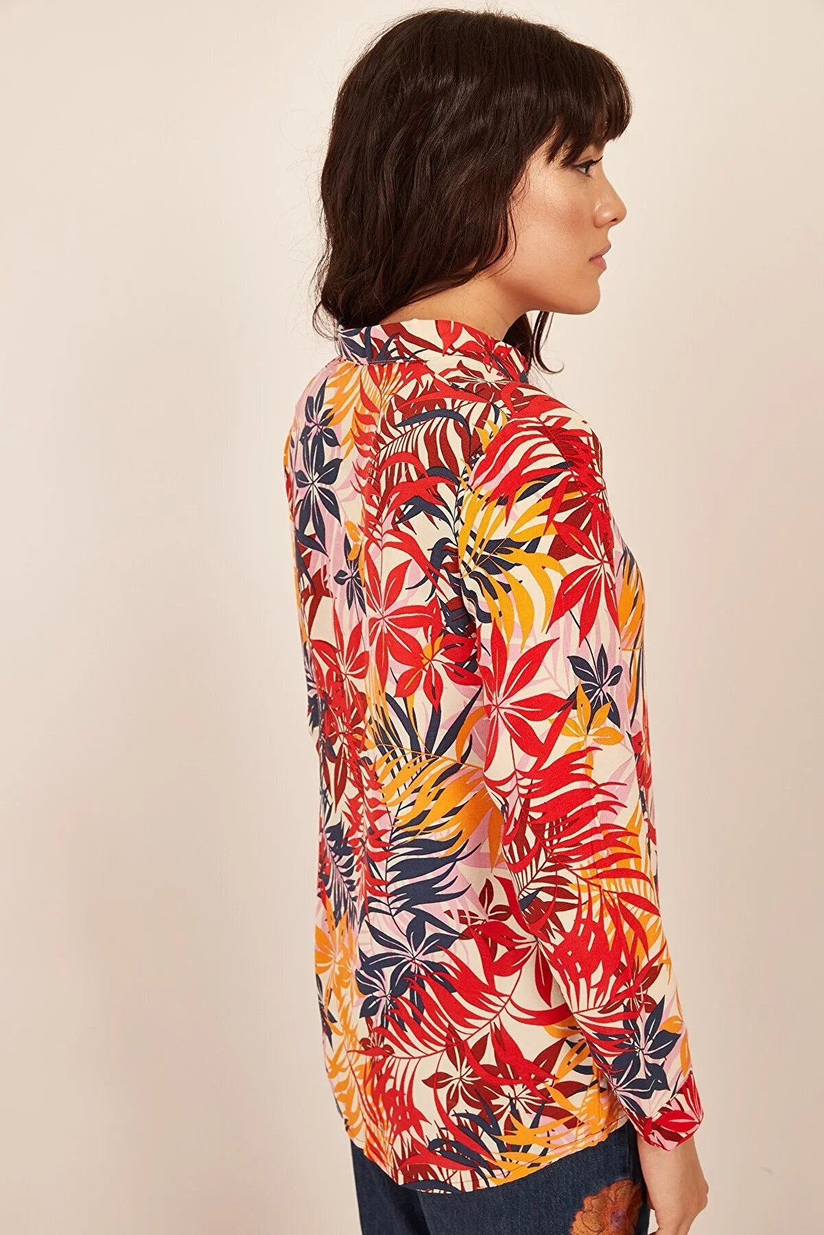 RED FLOWER PATTERN SHIRT - WOMEN