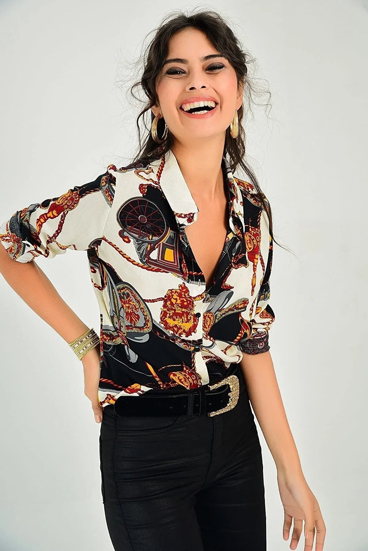 SCARF PRINTED SHIRT -WOMEN