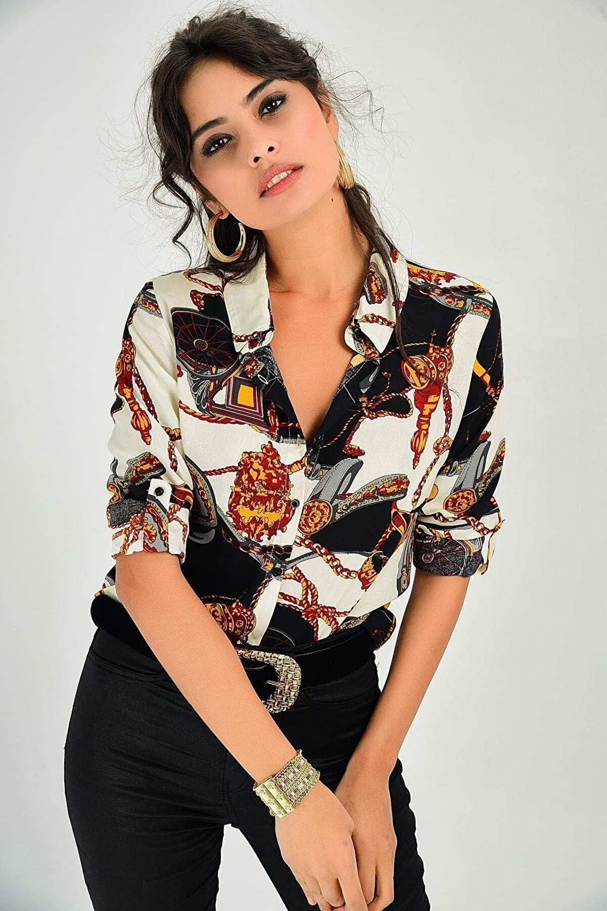 SCARF PRINTED SHIRT -WOMEN