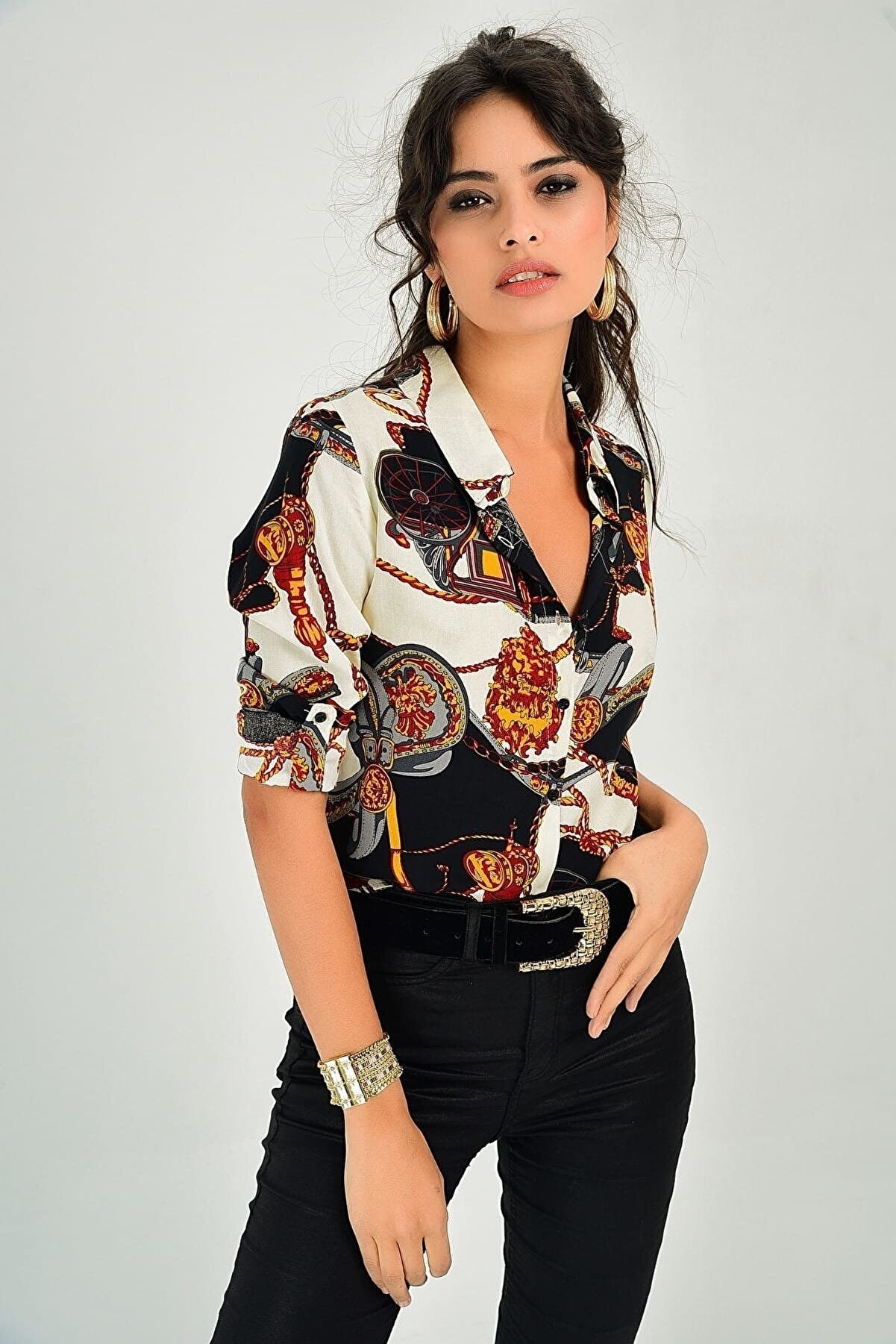 SCARF PRINTED SHIRT -WOMEN