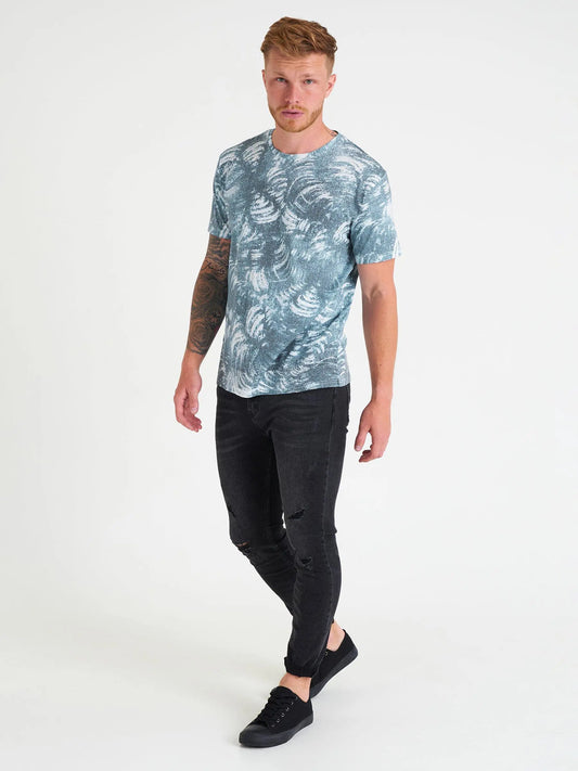 Men Cool Blue Printed  Round Neck T-shirt