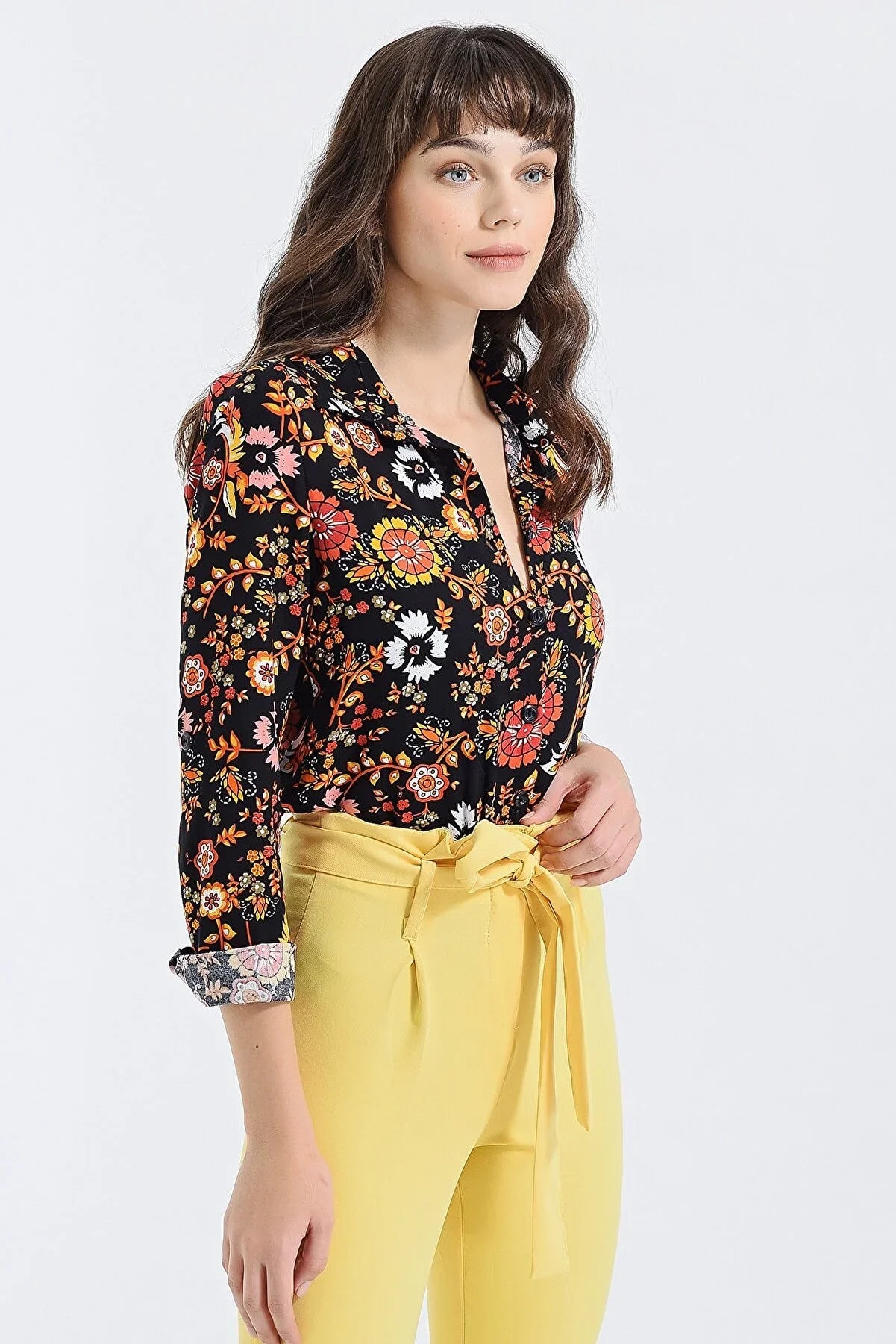 BLACK MULTICOLOR EXOTIC FLOWER SHIRT - WOMEN