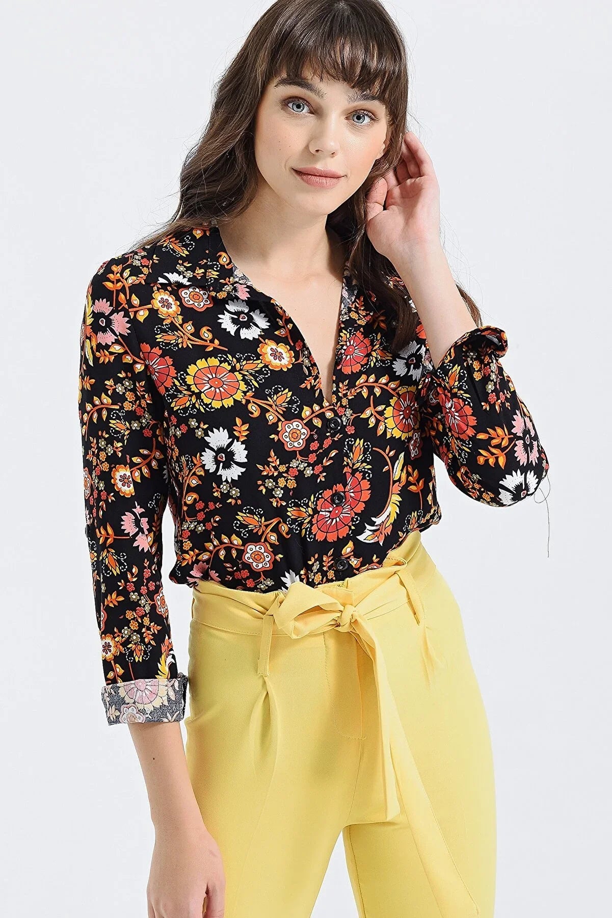 BLACK MULTICOLOR EXOTIC FLOWER SHIRT - WOMEN