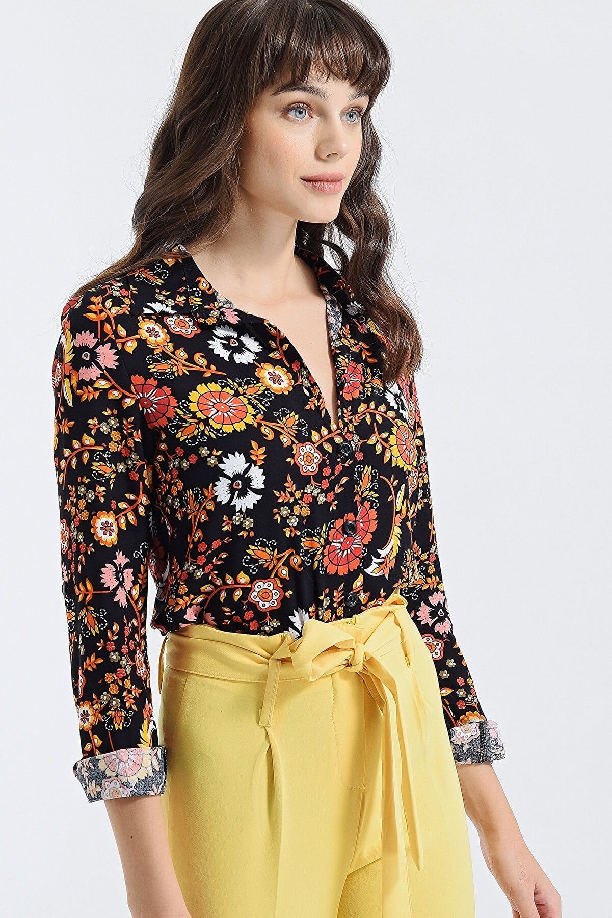 BLACK MULTICOLOR EXOTIC FLOWER SHIRT - WOMEN