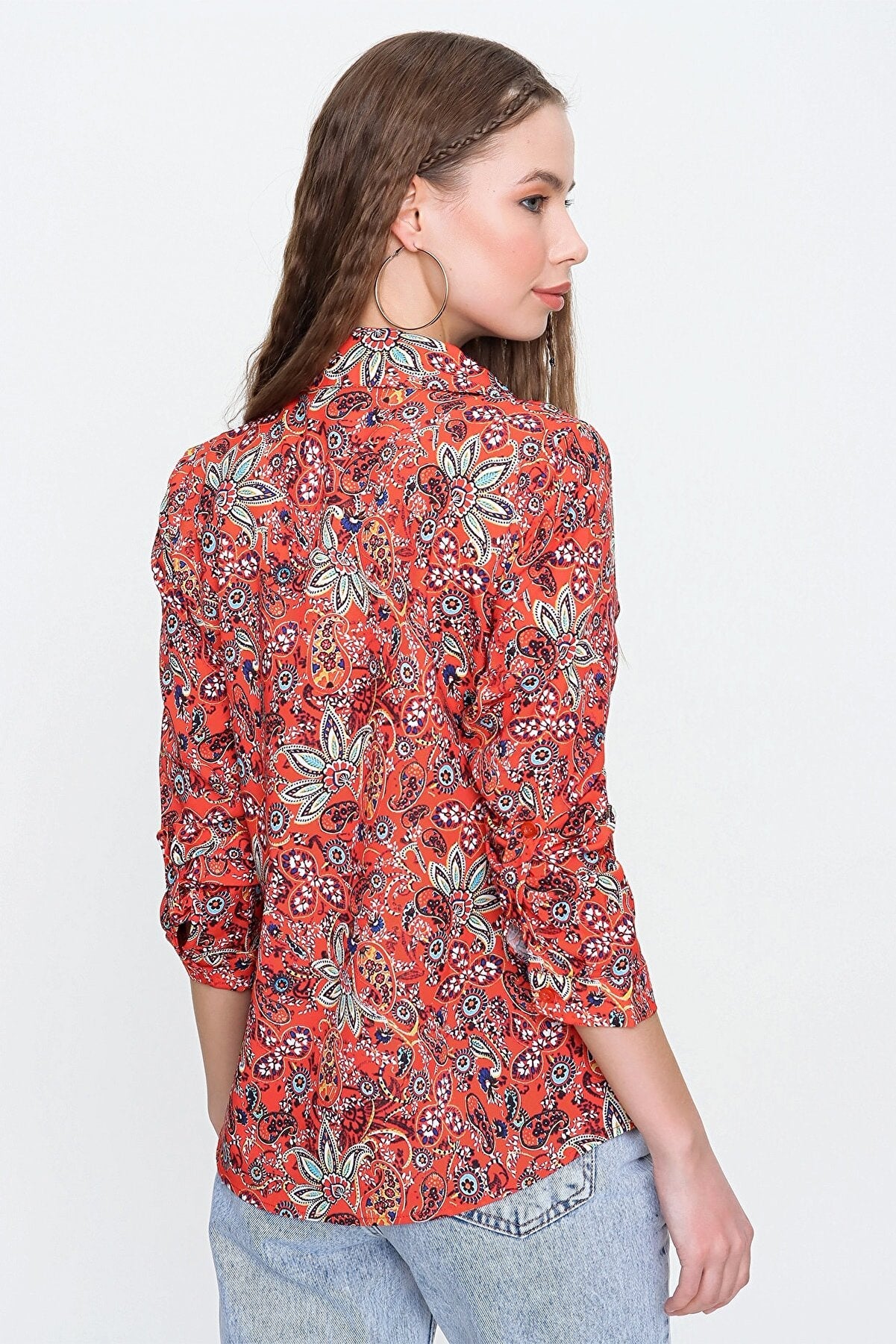 RED ETHNIC PRINTED SHIRT -WOMEN