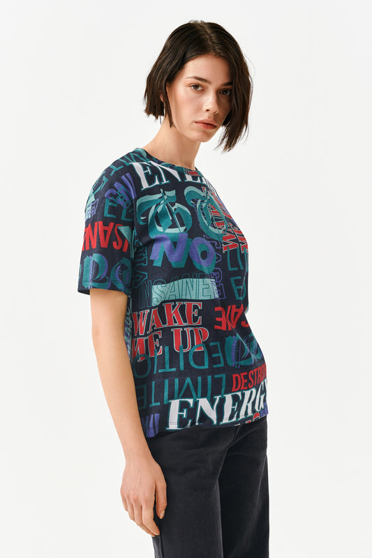 MULTI COLOR LETTER PRINTED T-SHIRT -WOMEN