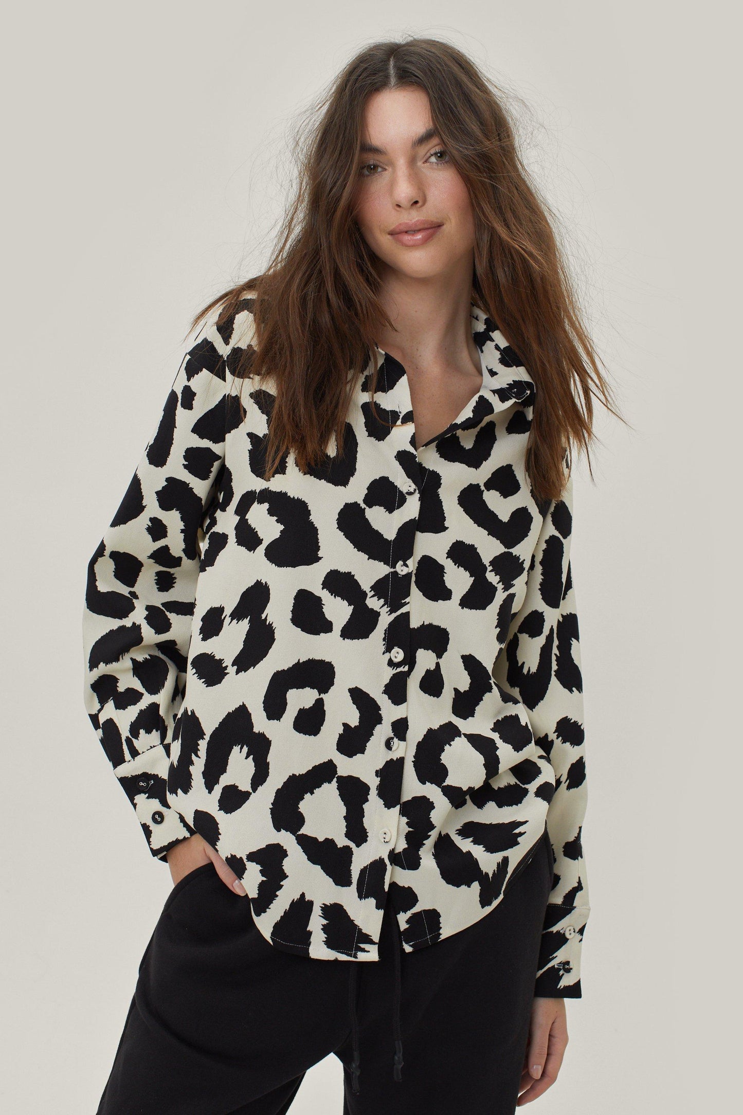 BLACK & WHITE CLASSY PATTERN  PRINTED SHIRT -WOMEN