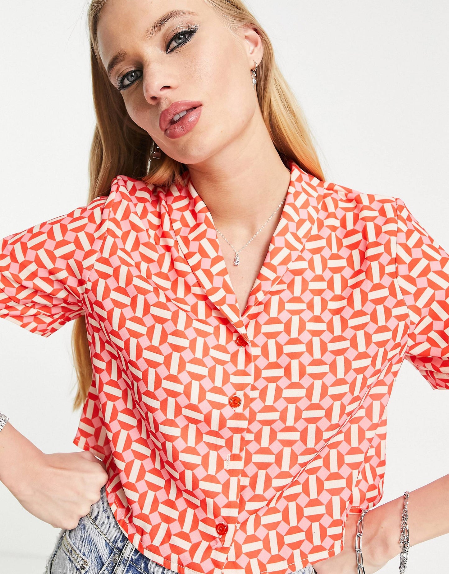 ORENGE CRICLE PRINTED SHIRT-WOMEN