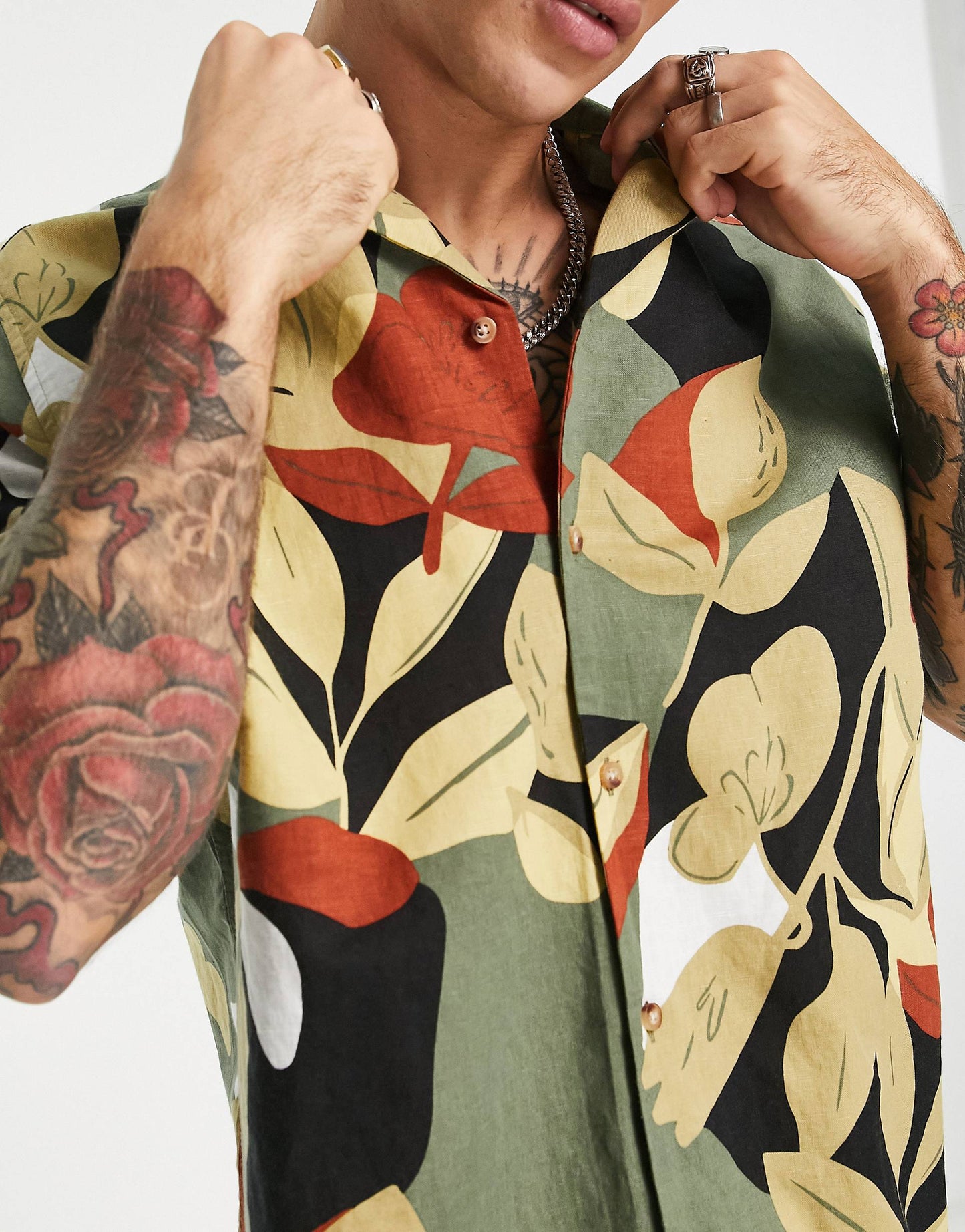 ABSTRACT LEAF PRINT SHIRT -MEN