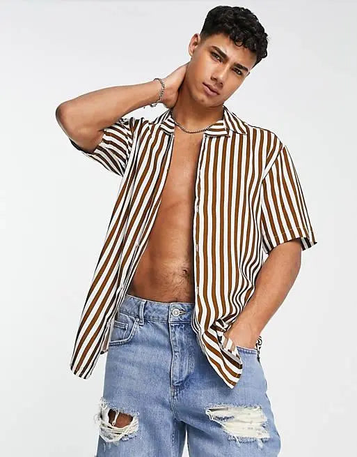 Classy Brown Stripe Printed Men Shirt