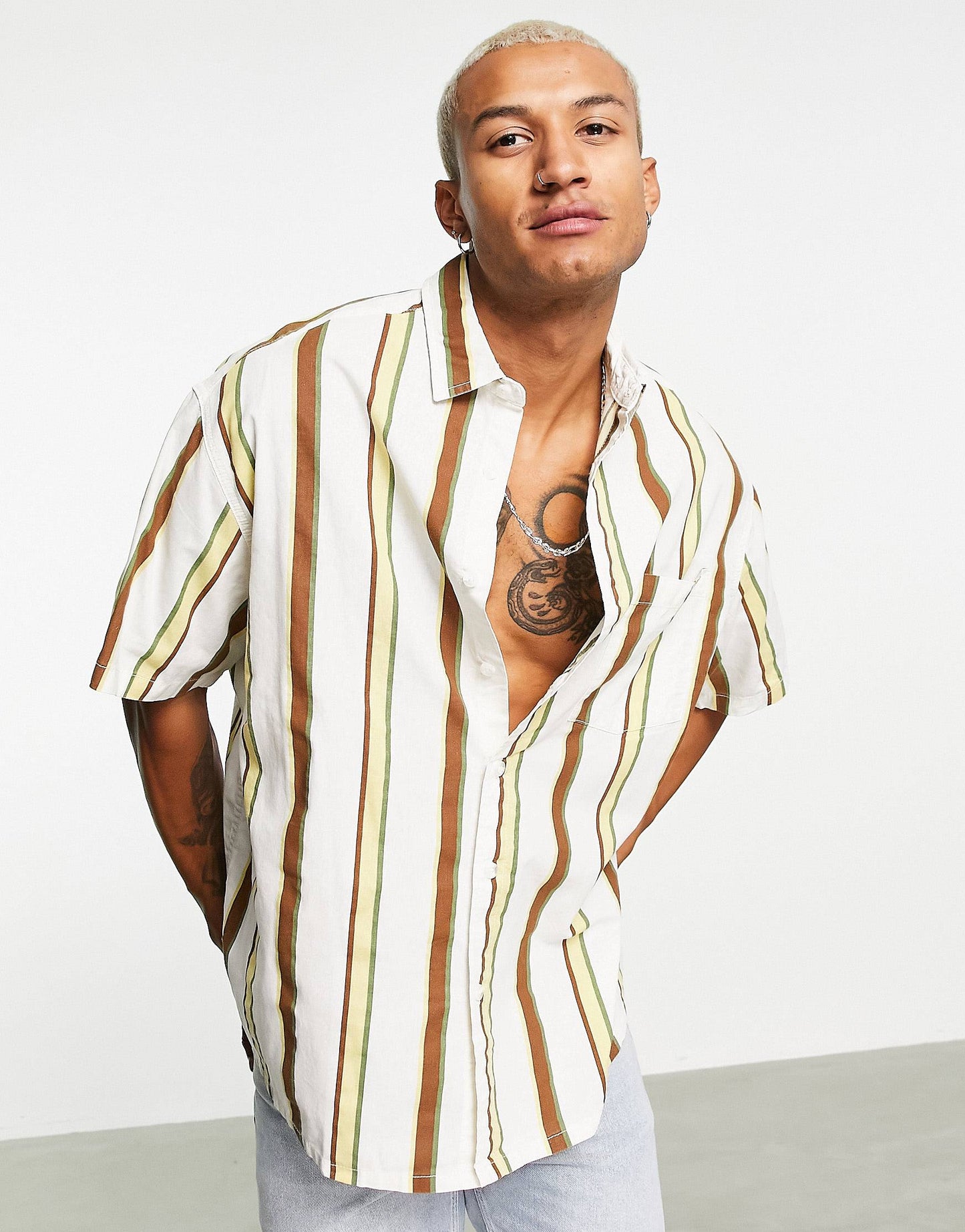 BROWN STRIPED PRINTED SHIRT - MEN