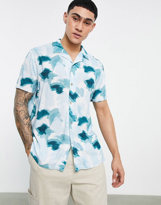 BLUE BRUSH PRINTED SHIRT - MEN