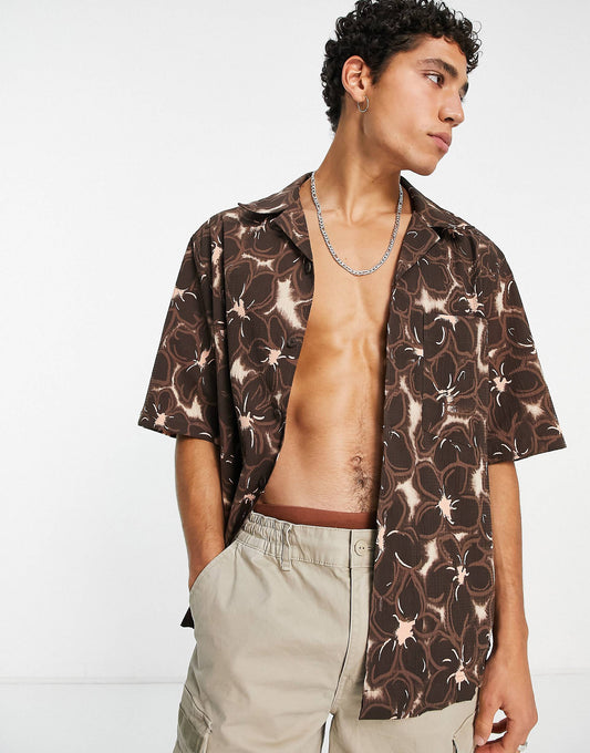 BROWN FLOWER PRINT SHIRT - MEN