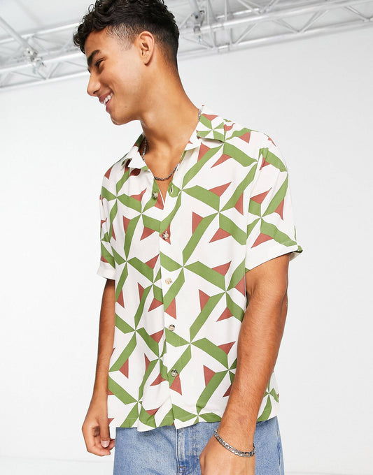 Green Element Pattern Printed Shirts