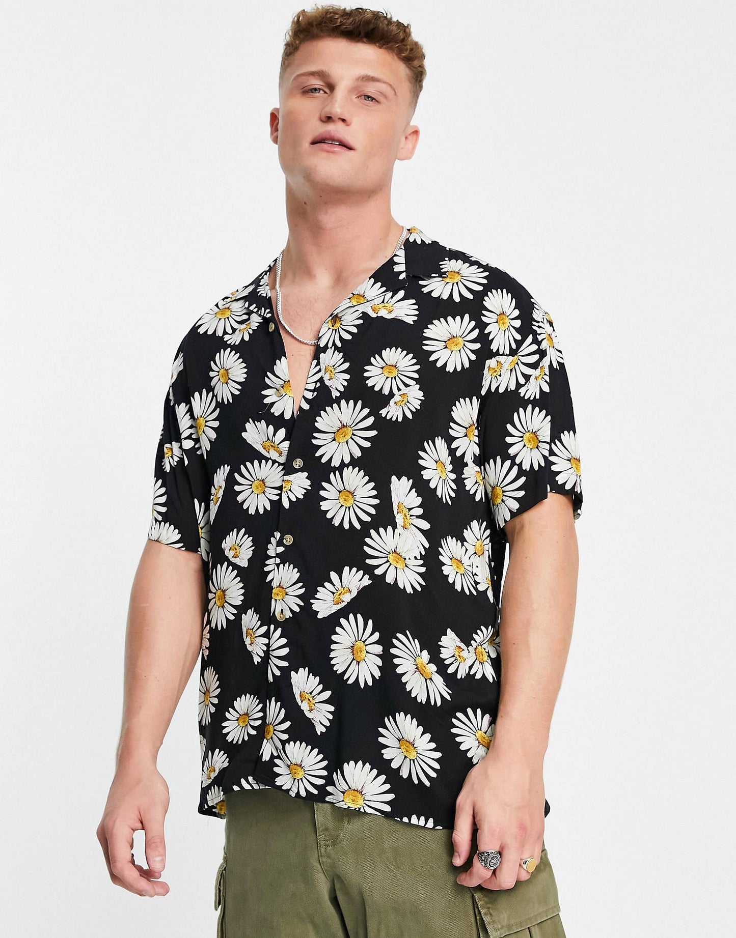 BLACK SUNFLOWER PATTERN SHIRT - MEN