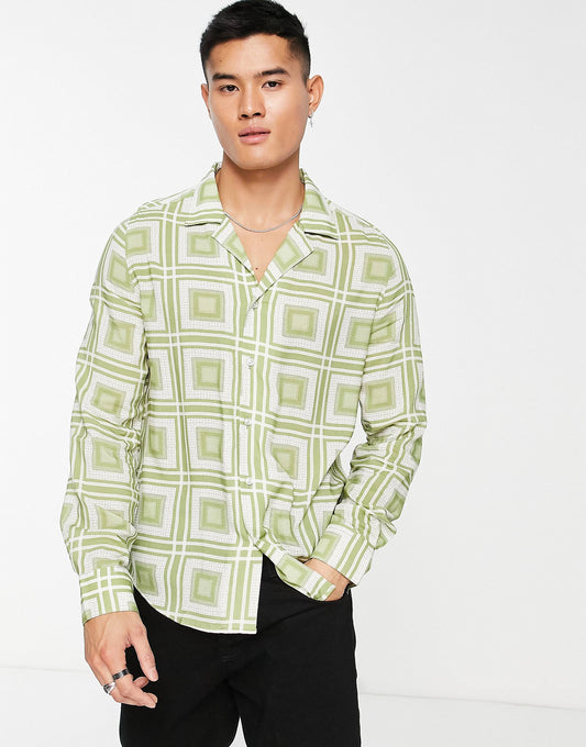 GREEN CHECKS PRINT SHIRT- MEN