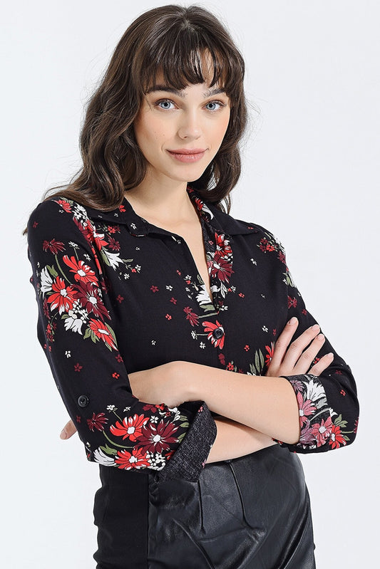 Black Floral Classy Printed Shirt