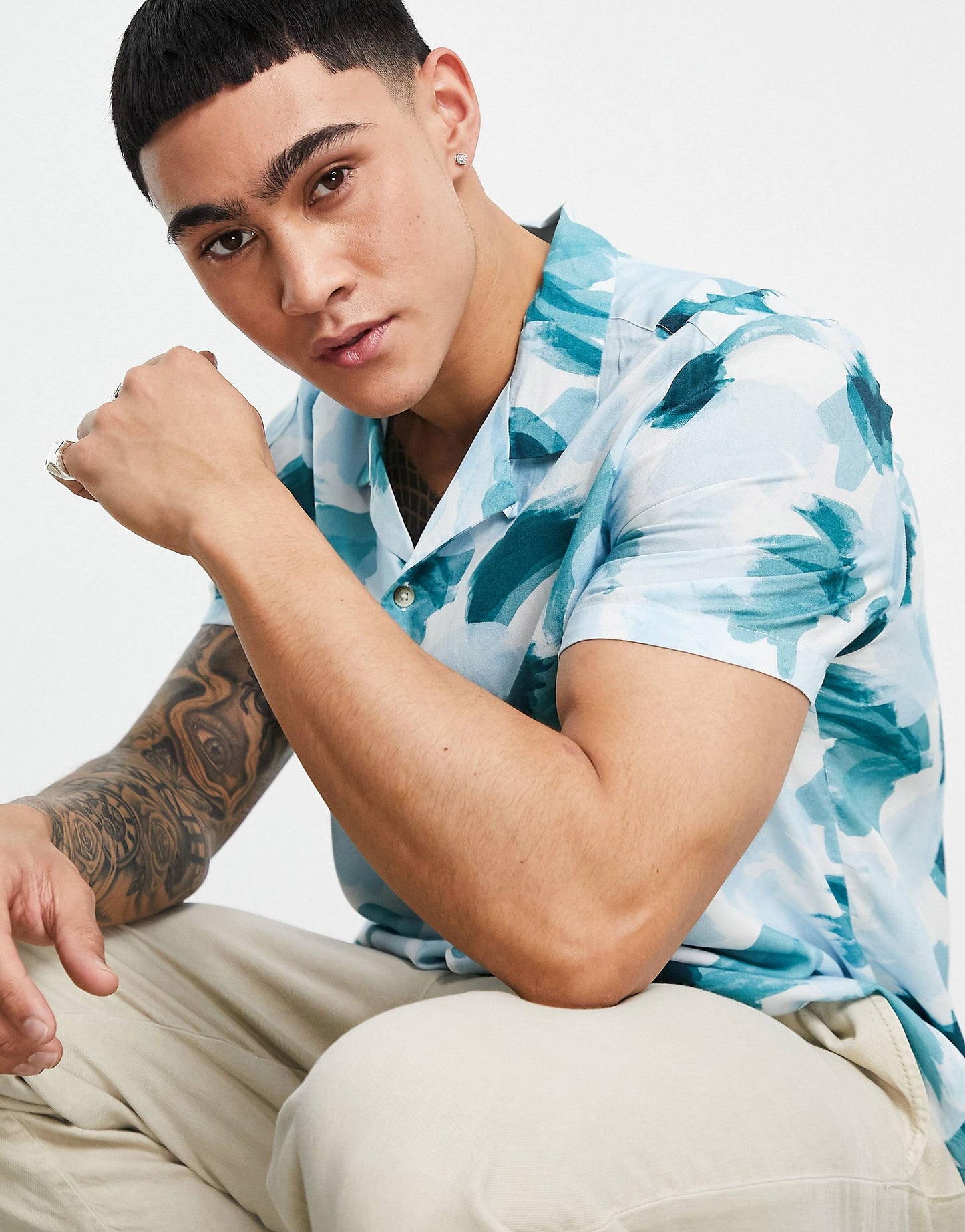 BLUE BRUSH PRINTED SHIRT - MEN