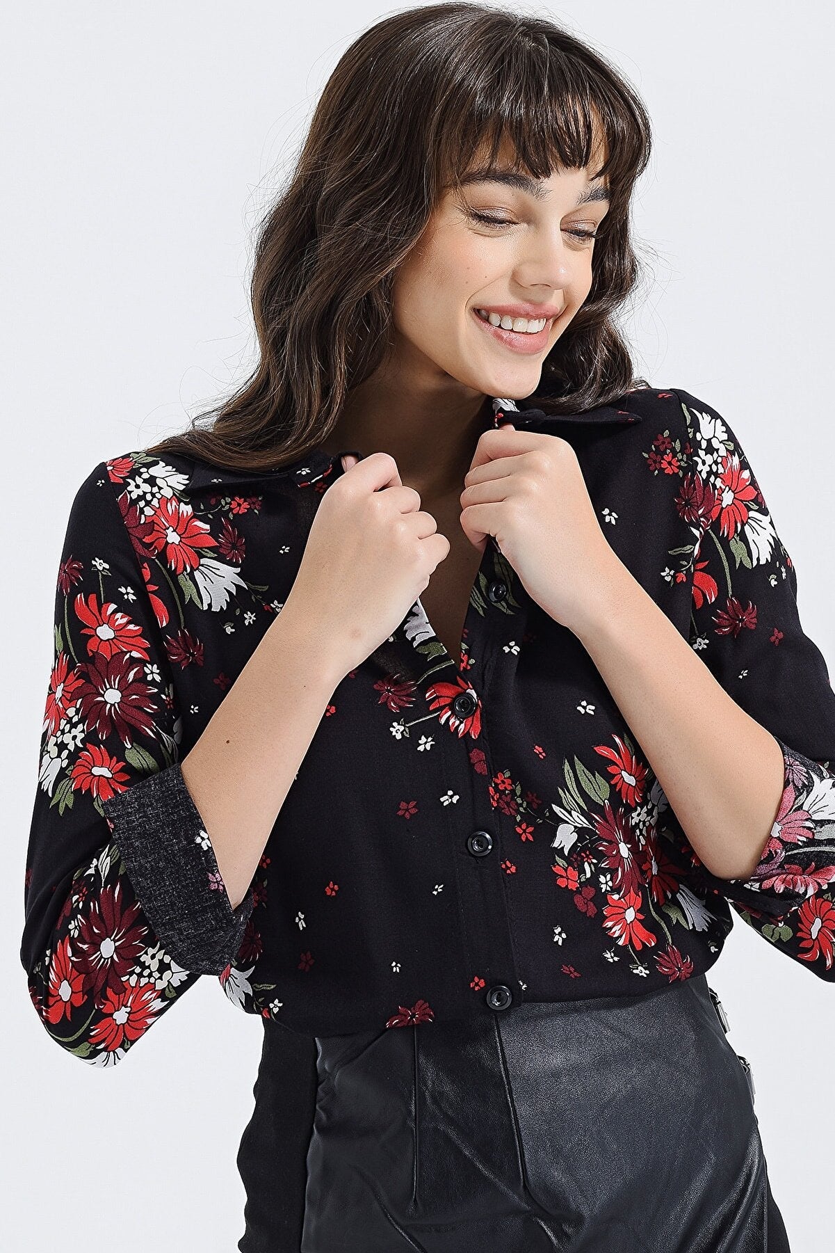 Black Floral Classy Printed Shirt