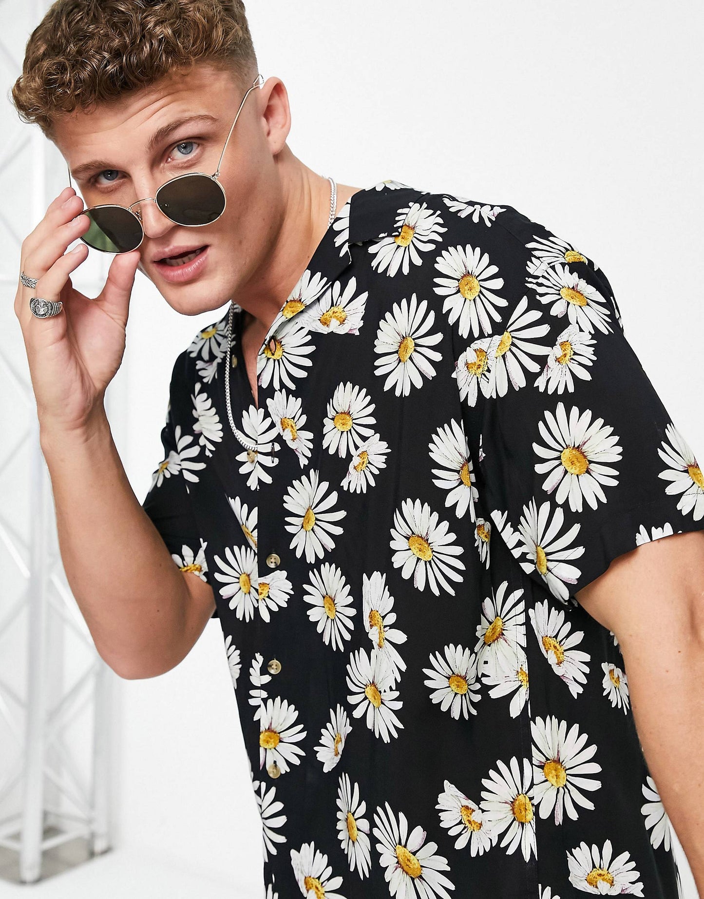 BLACK SUNFLOWER PATTERN SHIRT - MEN