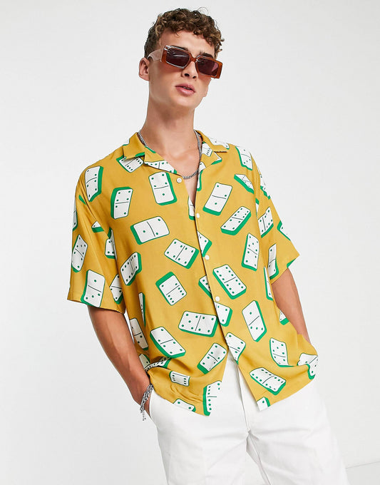 YELLOW DICE PATTERN SHIRT - MEN