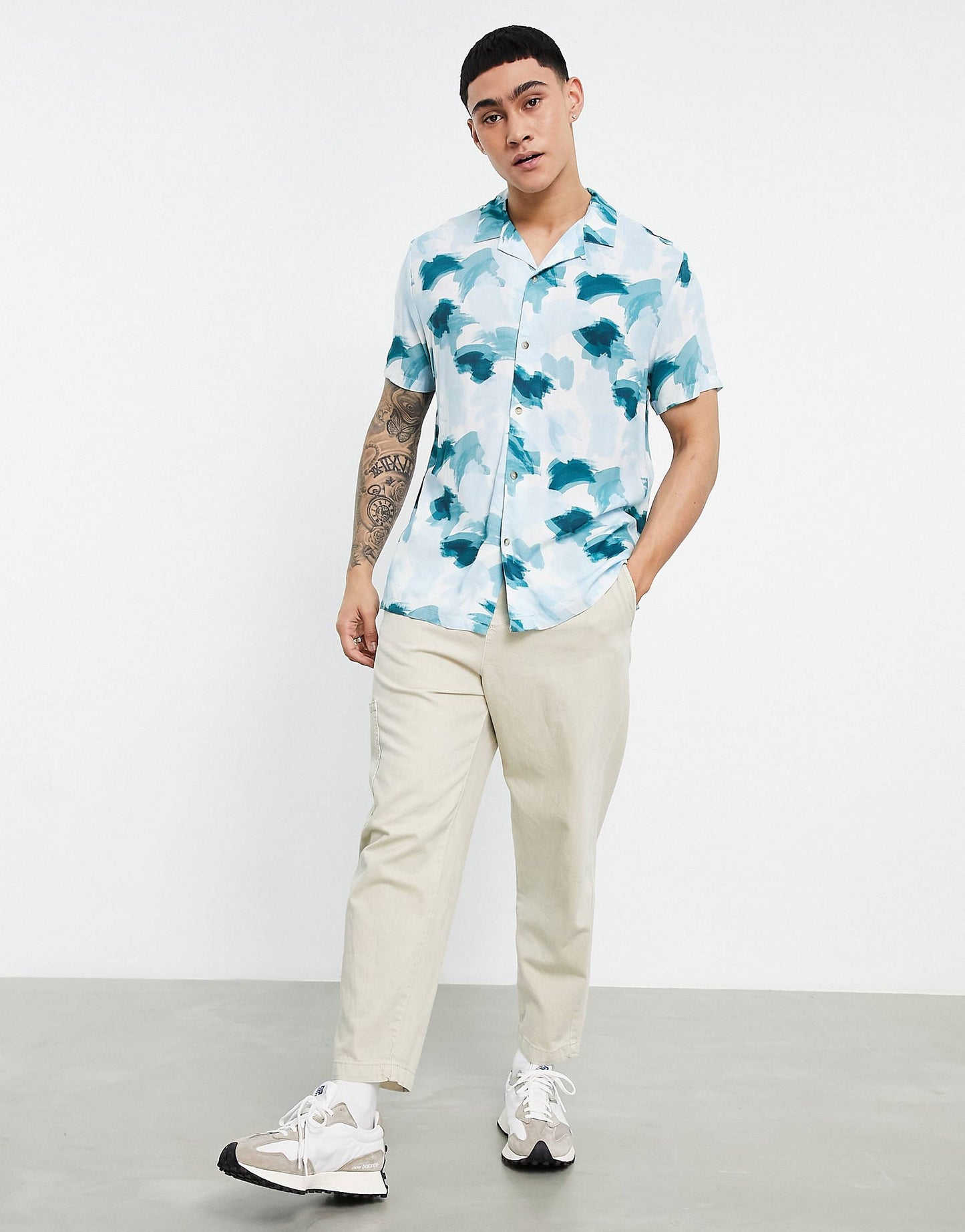 BLUE BRUSH PRINTED SHIRT - MEN