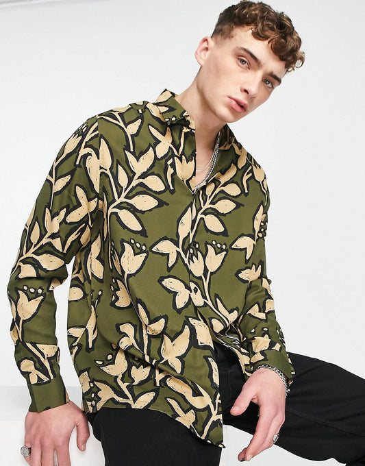 GREEN LEAF PRINT FULL SLEEVE SHIRT - MEN